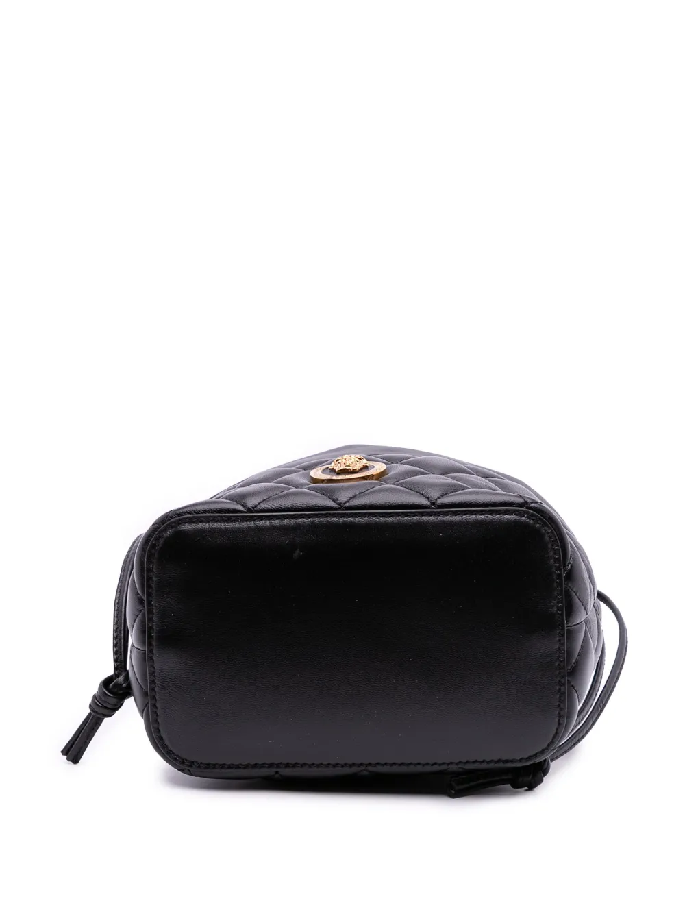 Pre-owned Versace 2019-2025 Quilted Calfskin La Medusa Drawstring Bucket Bag In Black
