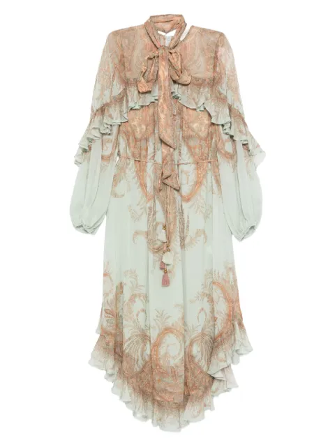 ZIMMERMANN vestido con volantes y estampado de cachemira