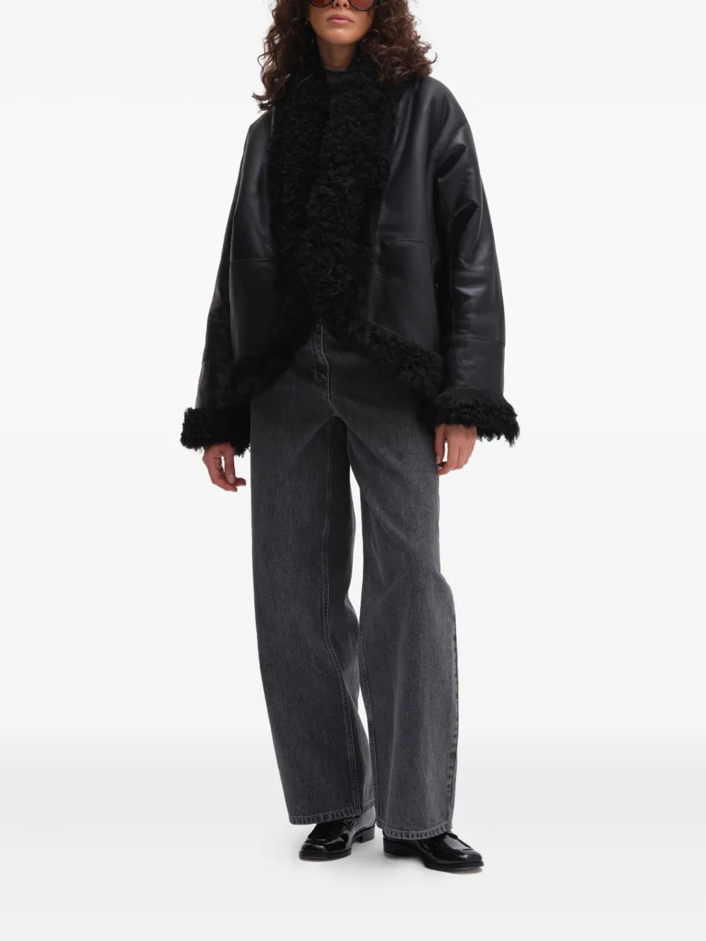 Remain Birger Christensen Shearling Leather Jacket In Black