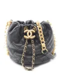 CHANEL Pre-Owned 2021 Mini Quilted Calfskin About Pearls Drawstring bucket bag - Black