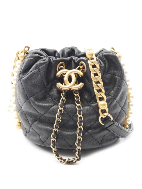 CHANEL Pre-Owned 2021 Mini Quilted Calfskin About Pearls Drawstring bucket bag
