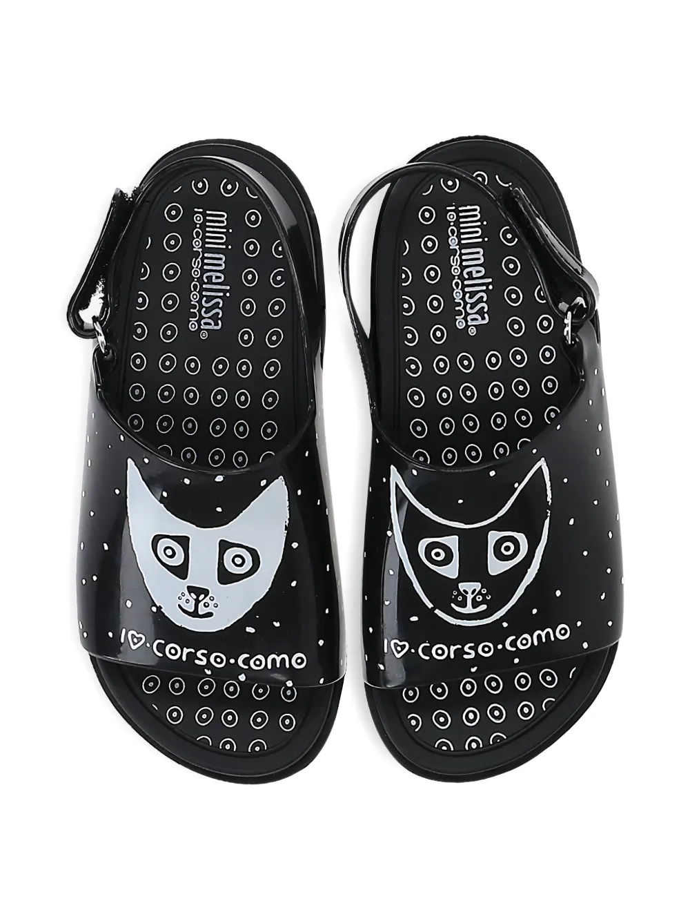 Melissa x10 CORSO COMO touch-strap cat-print sandals Black