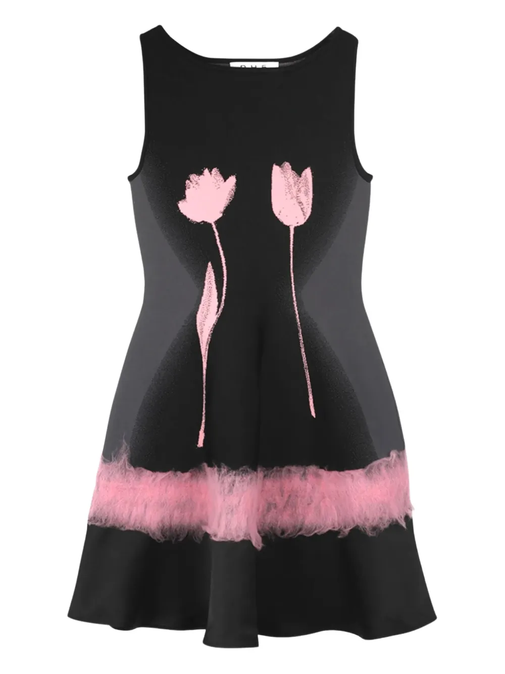 Ph5 Tulip-print Peplum Top In Black