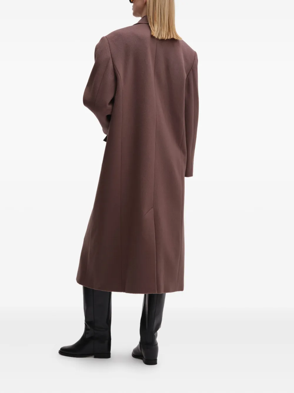 Remain Birger Christensen Padded-shoulder Wool Coat In Brown