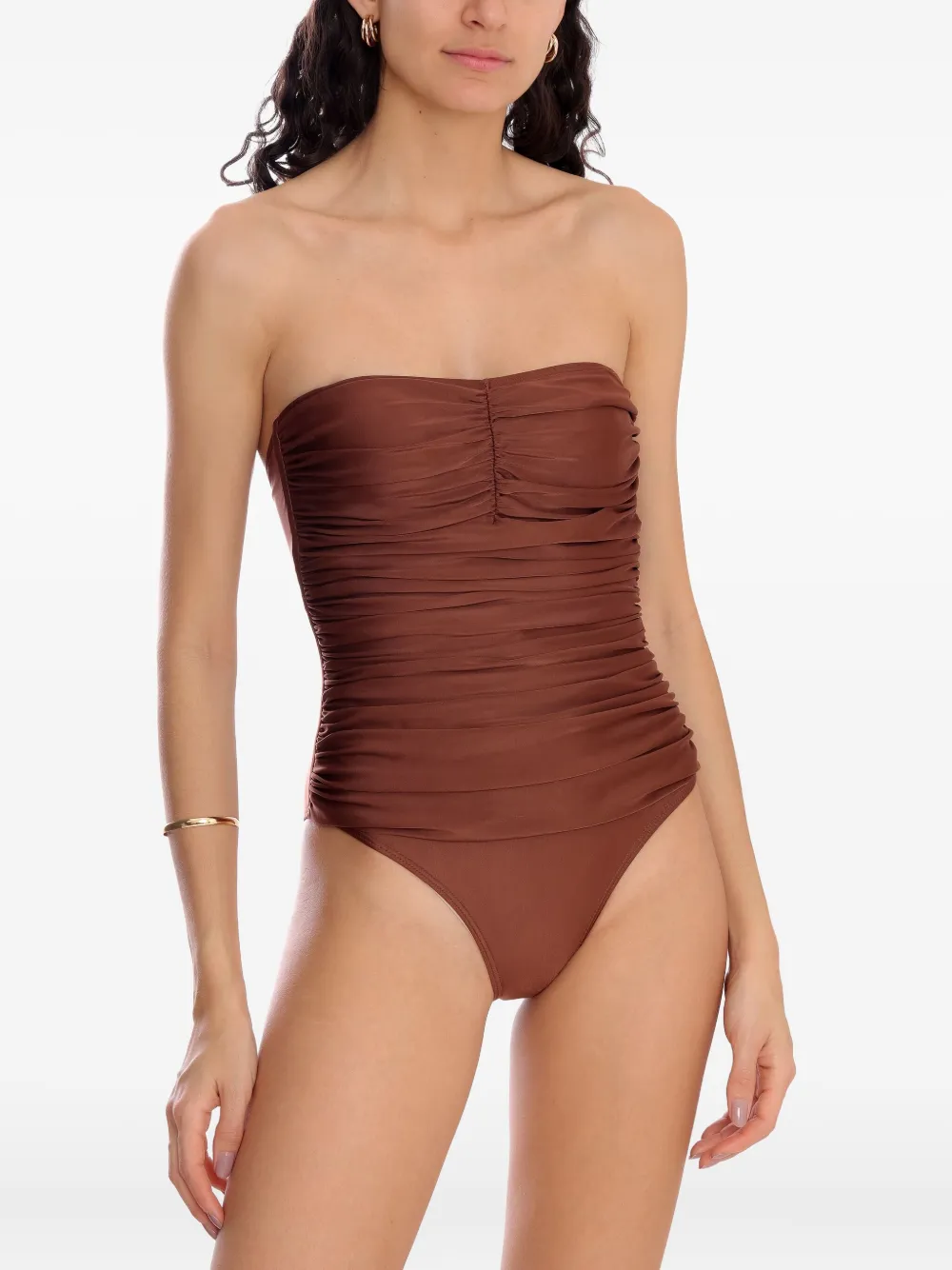 Lygia & Nanny Melissa Ruched Strapless Swimsuit In Brown