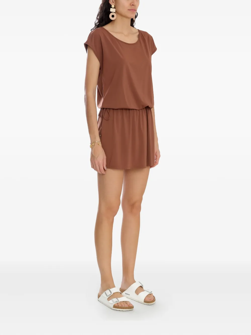 Lygia & Nanny Shiva Short-sleeve Drawstring Dress In Brown