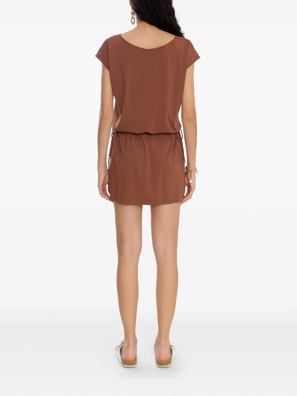 Lygia & Nanny Shiva Short-sleeve Drawstring Dress In Brown