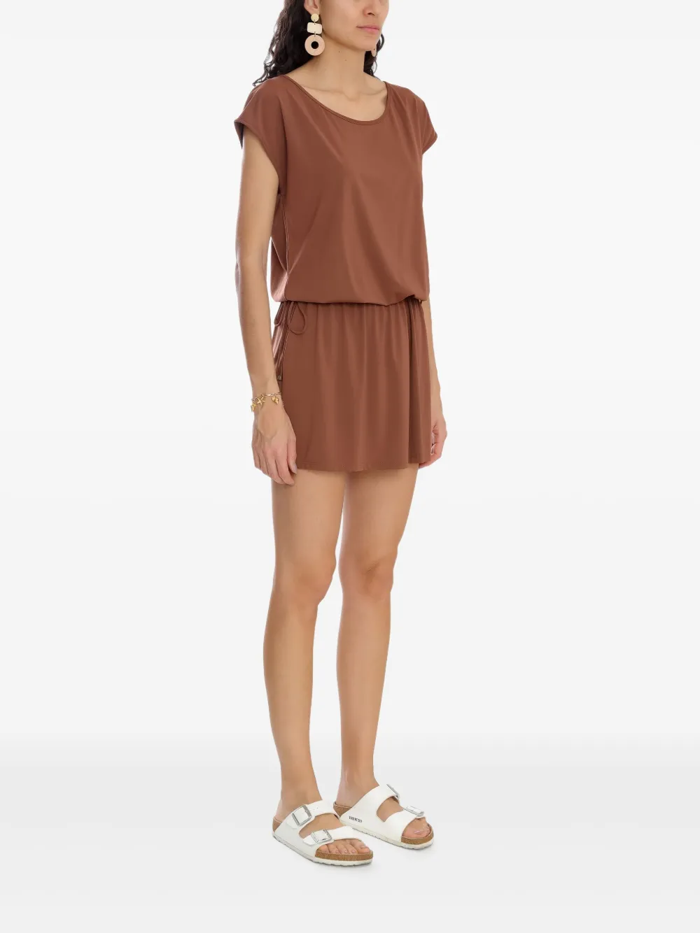 Lygia & Nanny Shiva jurk met korte mouwen en trekkoord Bruin