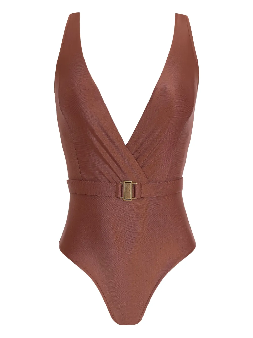 Lygia & Nanny Evita Belted V-neck Swimsuit In Brown