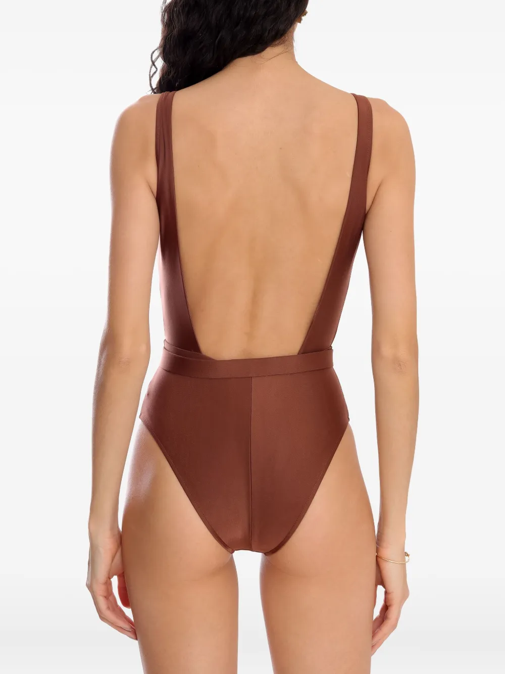 Lygia & Nanny Evita Belted V-neck Swimsuit In Brown