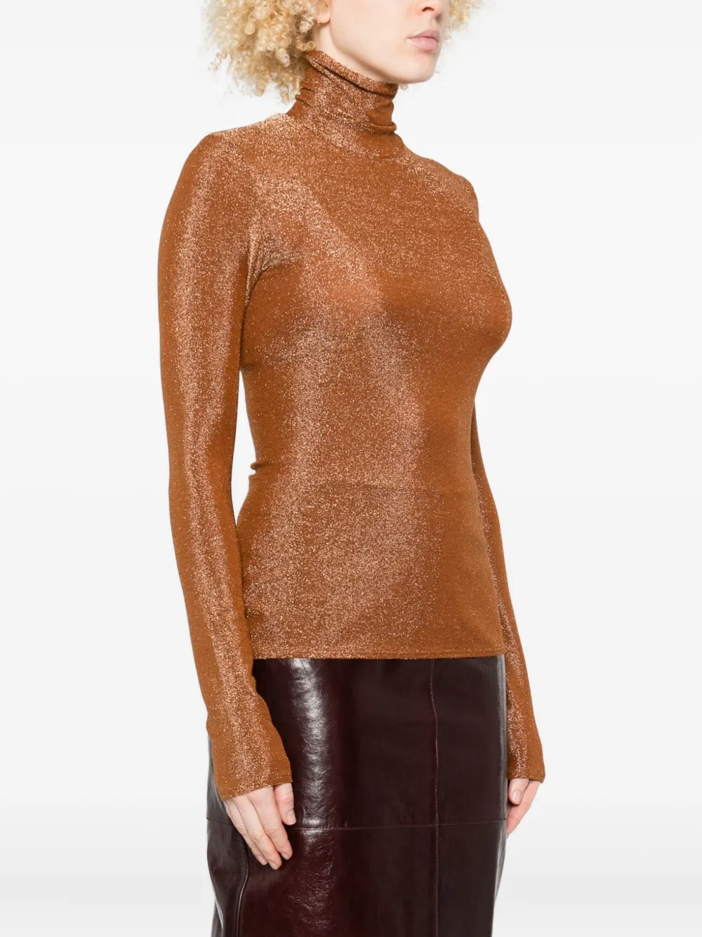 Forte Forte Lurex Turtleneck Top In Brown