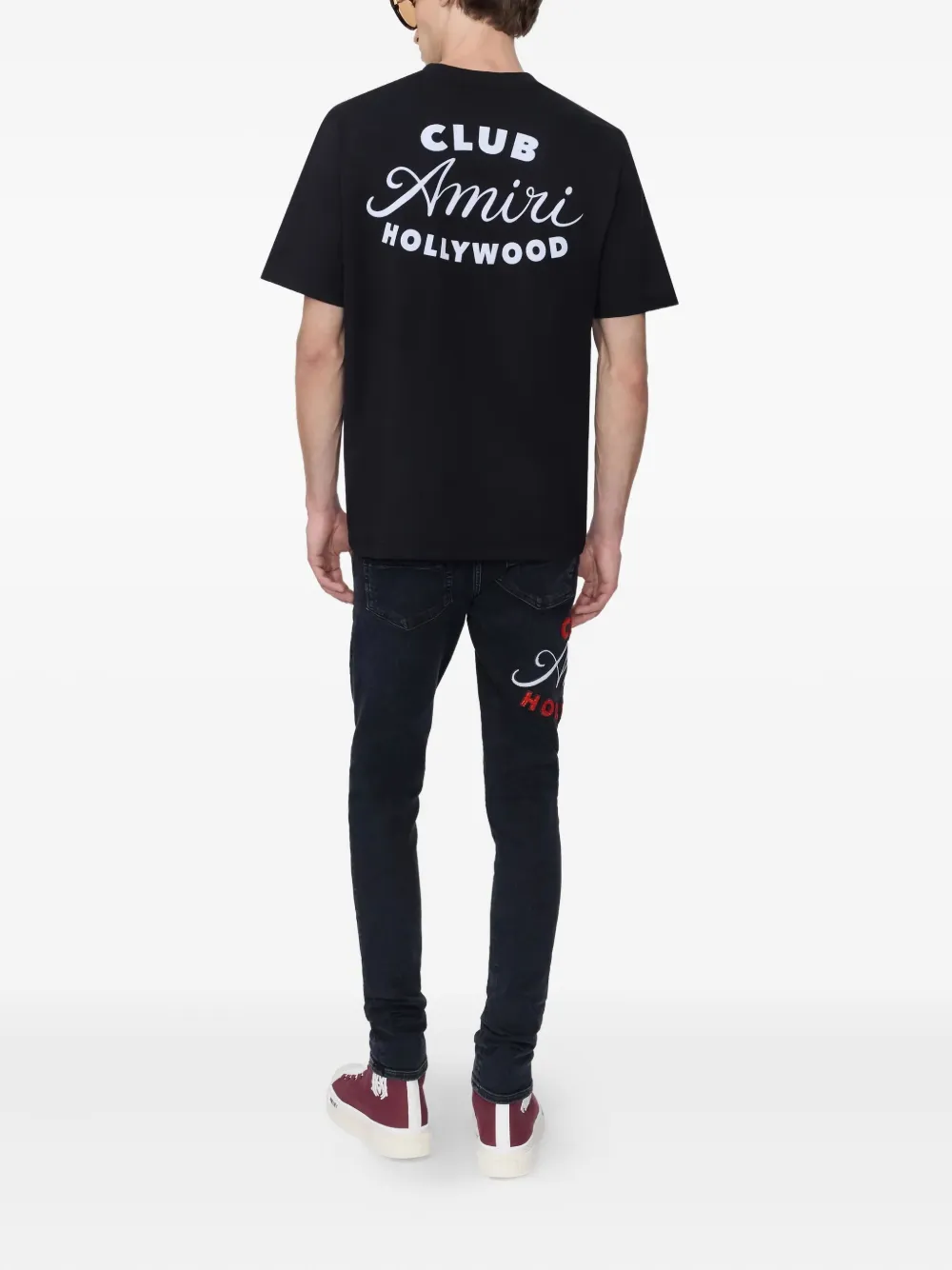 Amiri Black Crewneck T-shirt With Logo Lettering On The Front And Maxi Logo Print On The Rear In Cotton Ma In Black