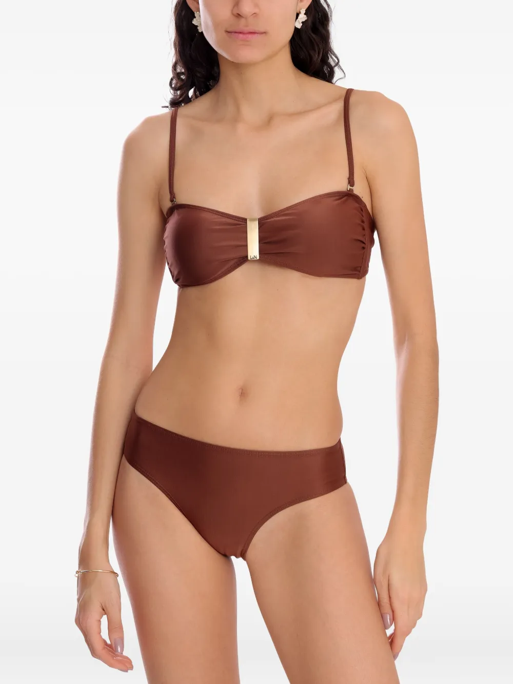 Lygia & Nanny Ester Bandeau Bikini Set In Brown