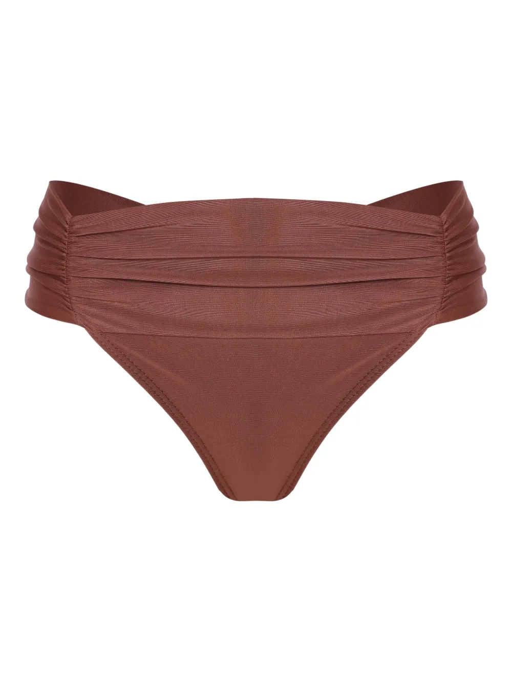 Lygia & Nanny Jasper Ruched High-waisted Bikini Bottoms In Brown