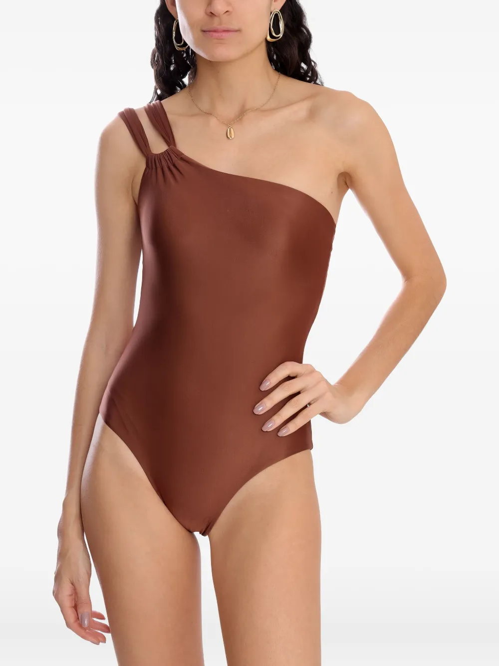 Lygia & Nanny Miusha One-shoulder Swimsuit In Brown