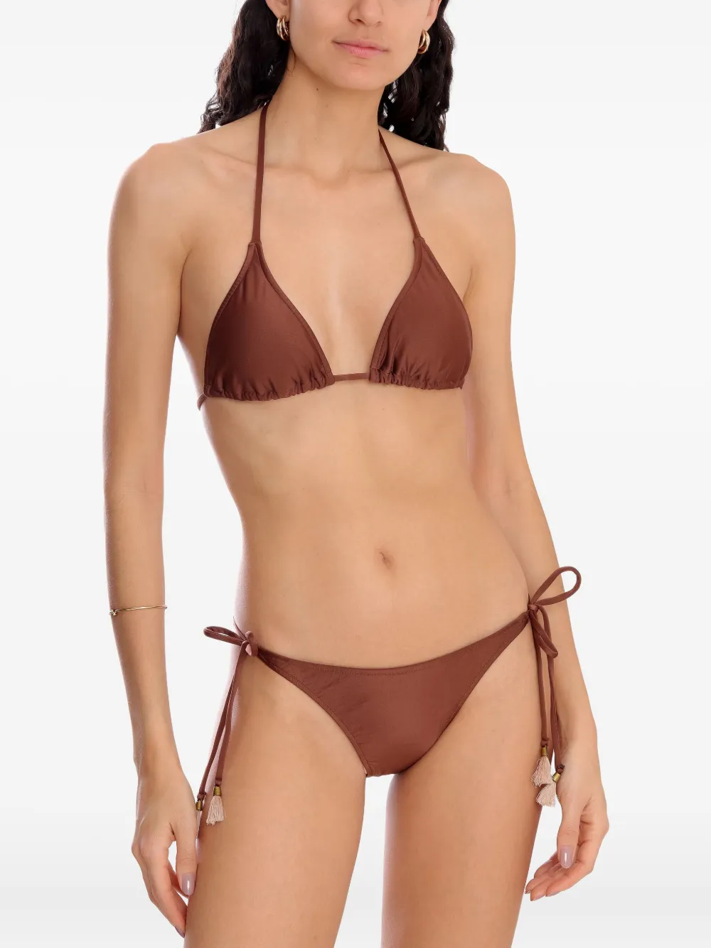 Lygia & Nanny Maya Triangle Tassel Bikini In Brown