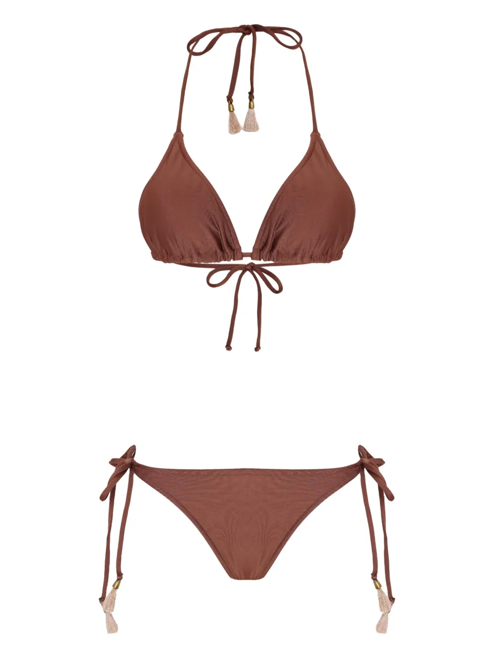 Lygia & Nanny Maya Triangle Tassel Bikini In Brown