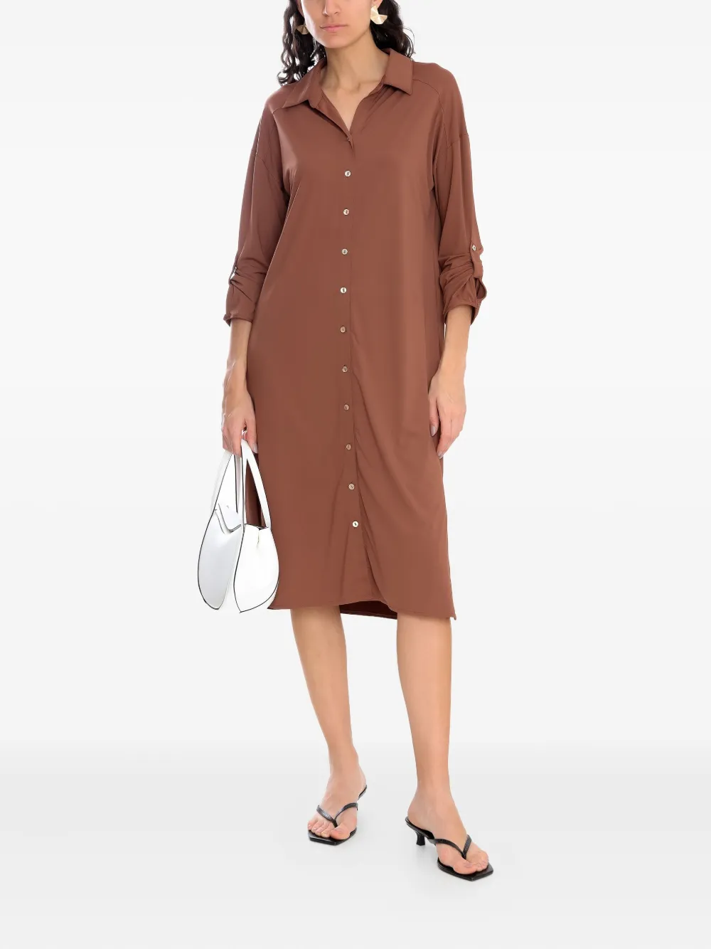 Lygia & Nanny Eveline Button-front Shirt Beach Dress In Brown