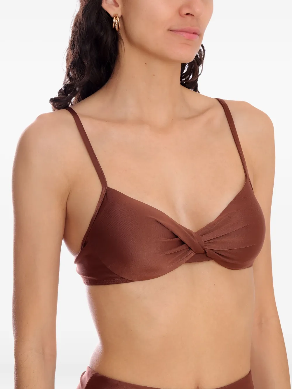 Lygia & Nanny Cassis Twist-front Bikini Top In Brown