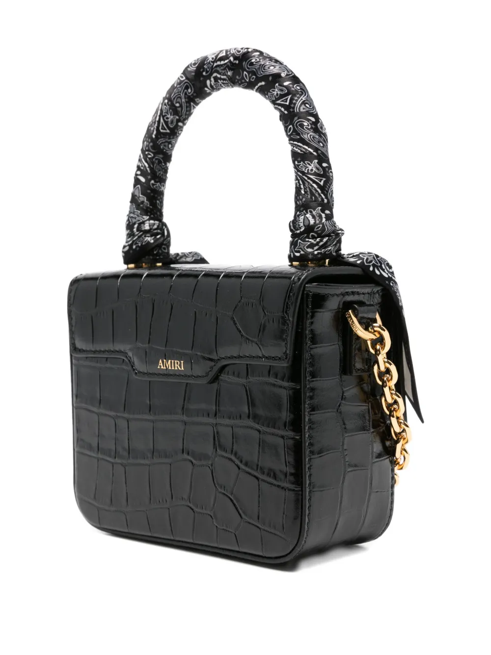 Amiri Crocodile-effect Satchel In Black