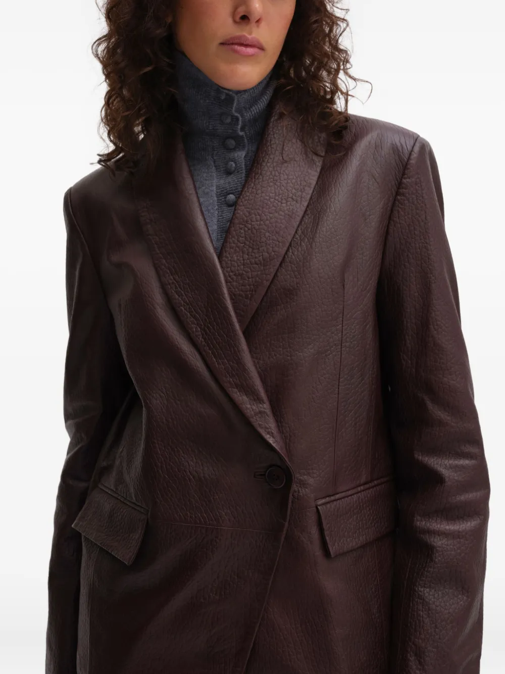 Remain Birger Christensen Welt-pockets Leather Blazer In Brown