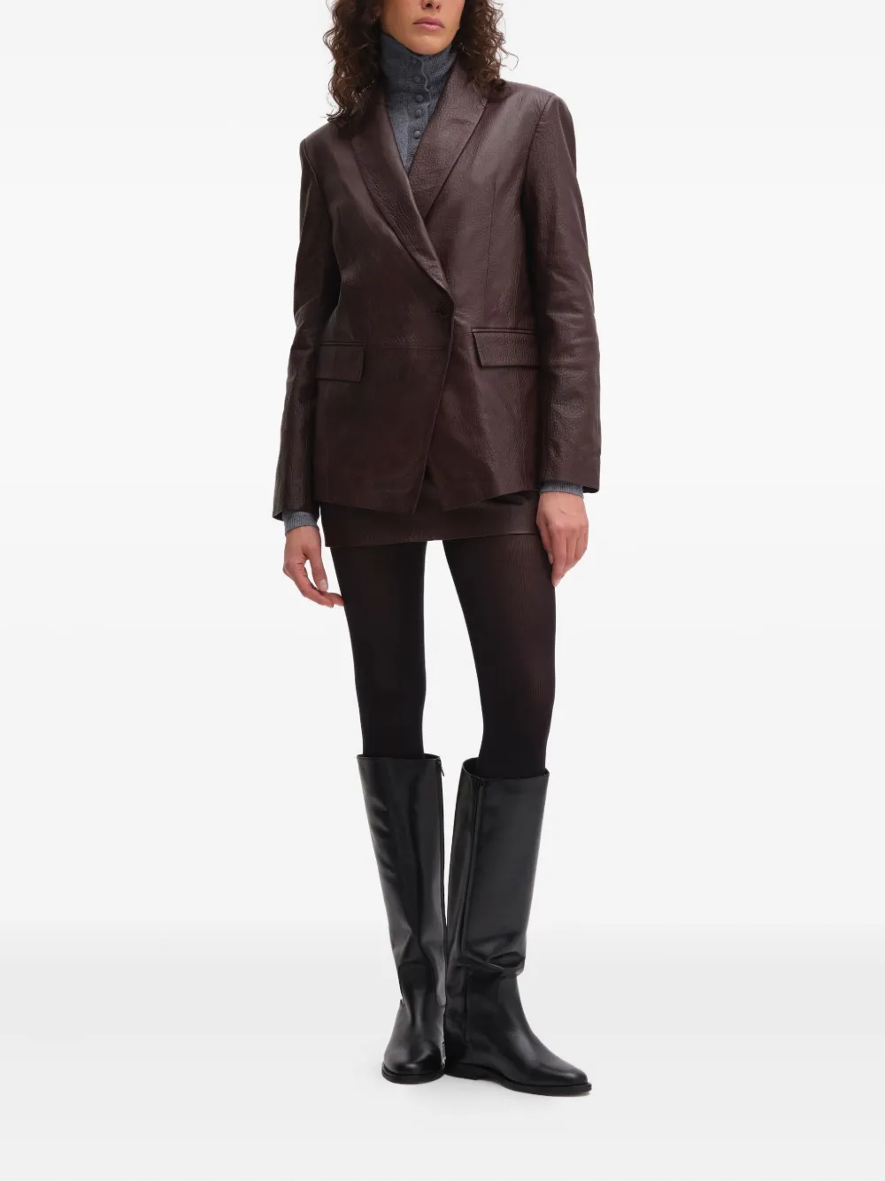 Remain Birger Christensen Welt-pockets Leather Blazer In Brown
