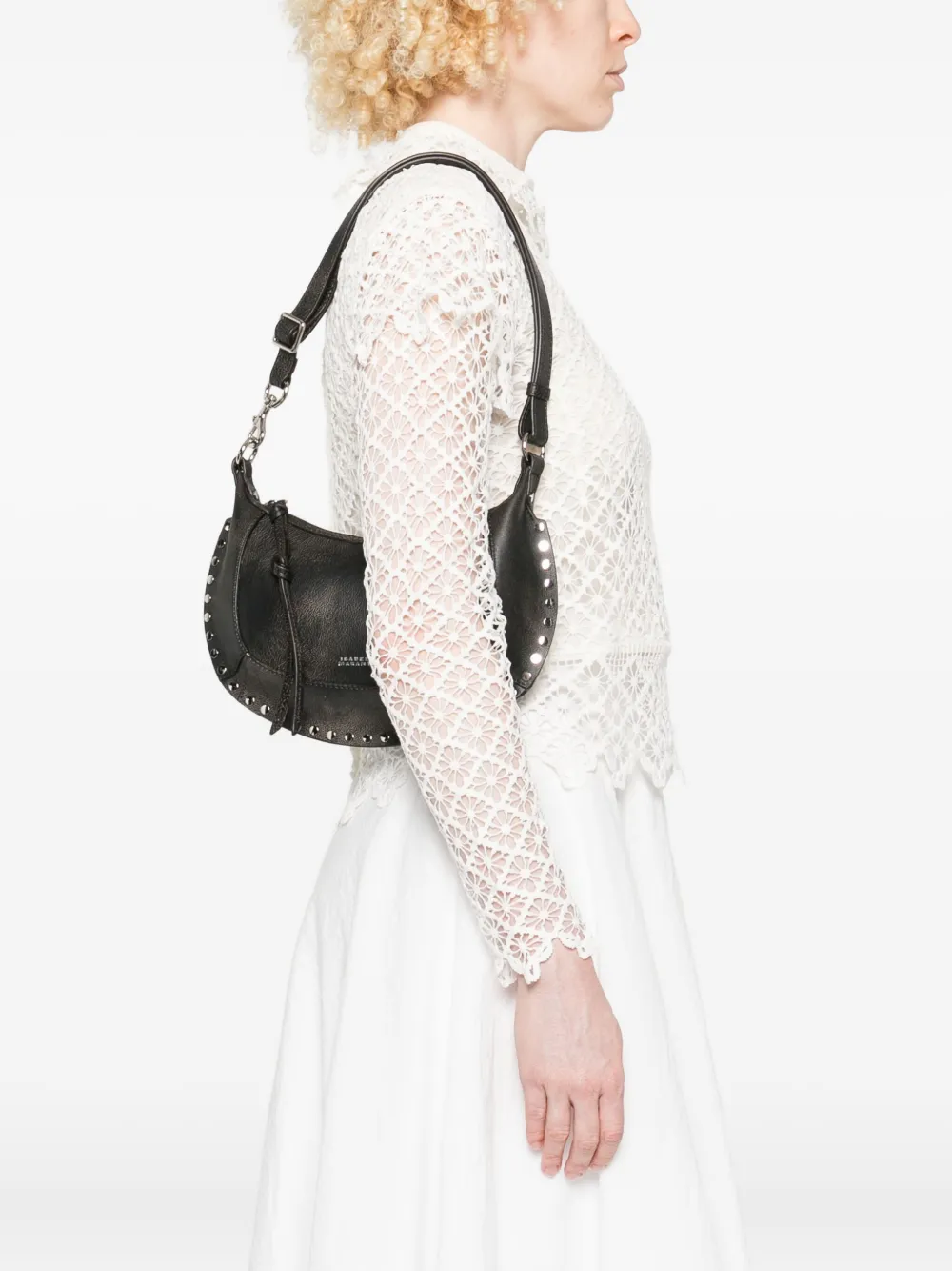 ISABEL MARANT Oskan Moon leren schoudertas verfraaid met studs - Bruin