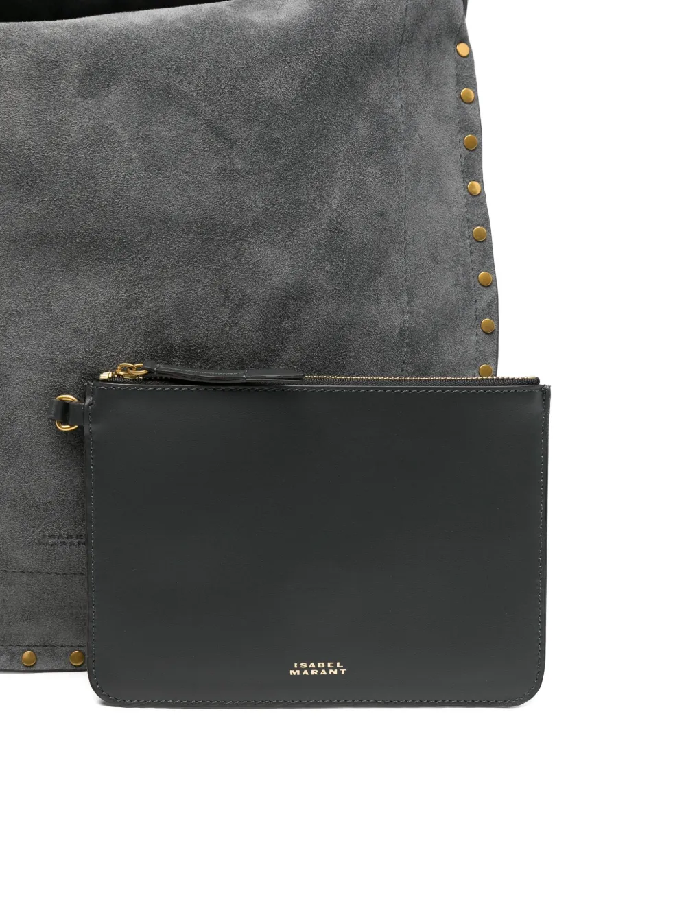 Isabel Marant Oskan Studded Suede Shoulder Bag In Gray