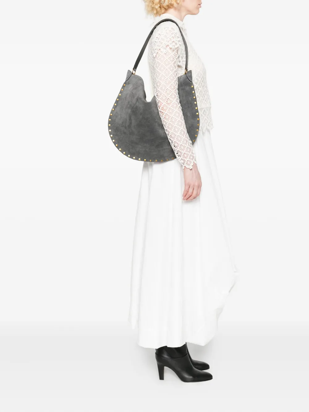 Isabel Marant Oskan Studded Suede Shoulder Bag In Gray