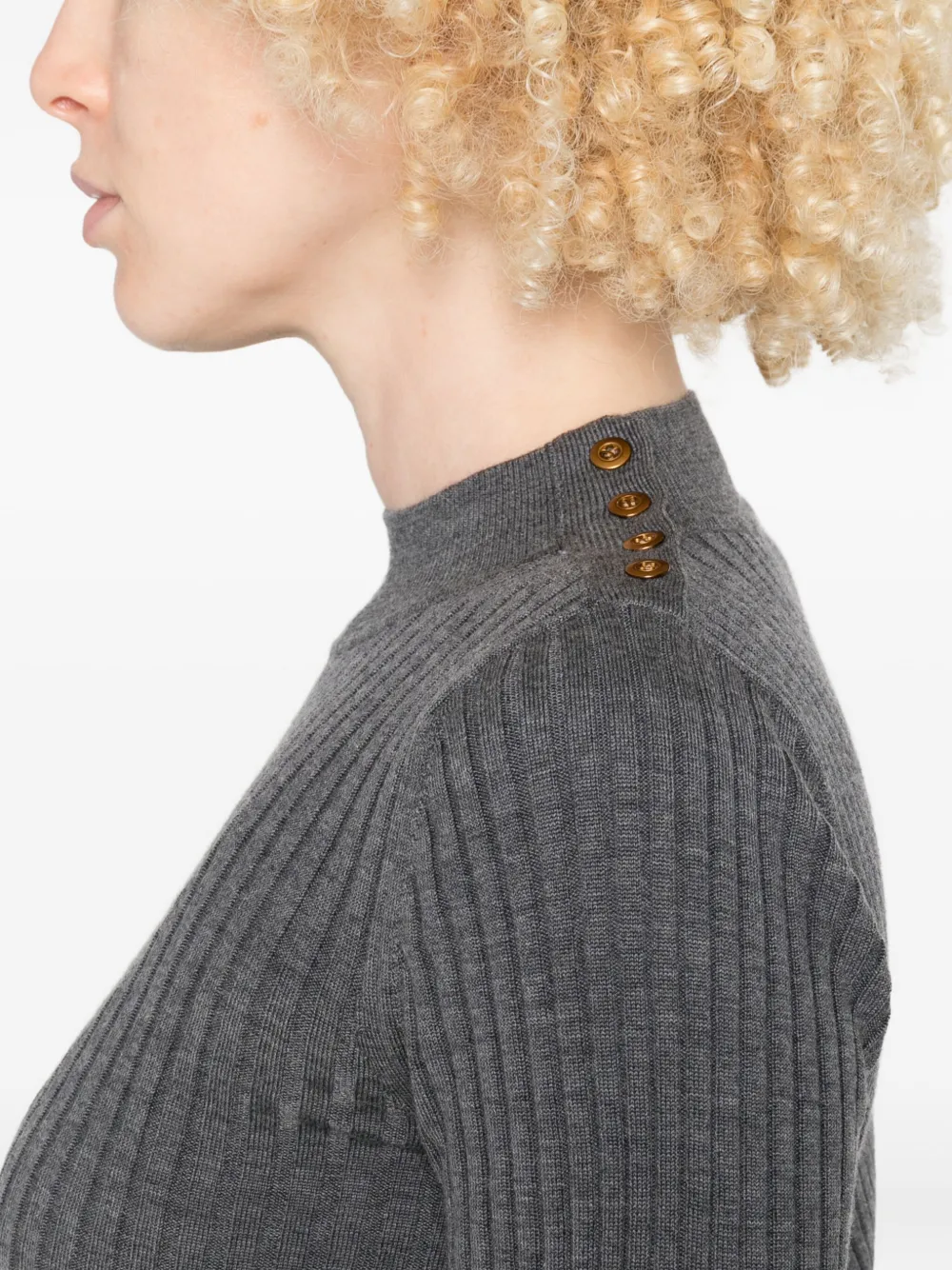 Forte Forte Ribbed Turtleneck Button-detail Sweater In Gray
