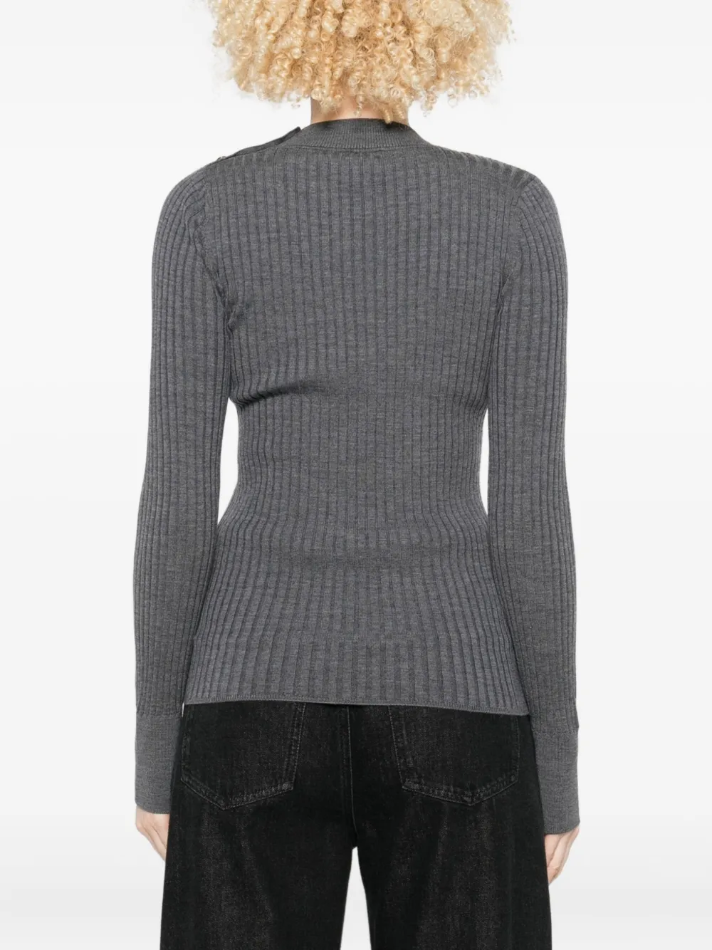 Forte Forte Ribbed Turtleneck Button-detail Sweater In Gray