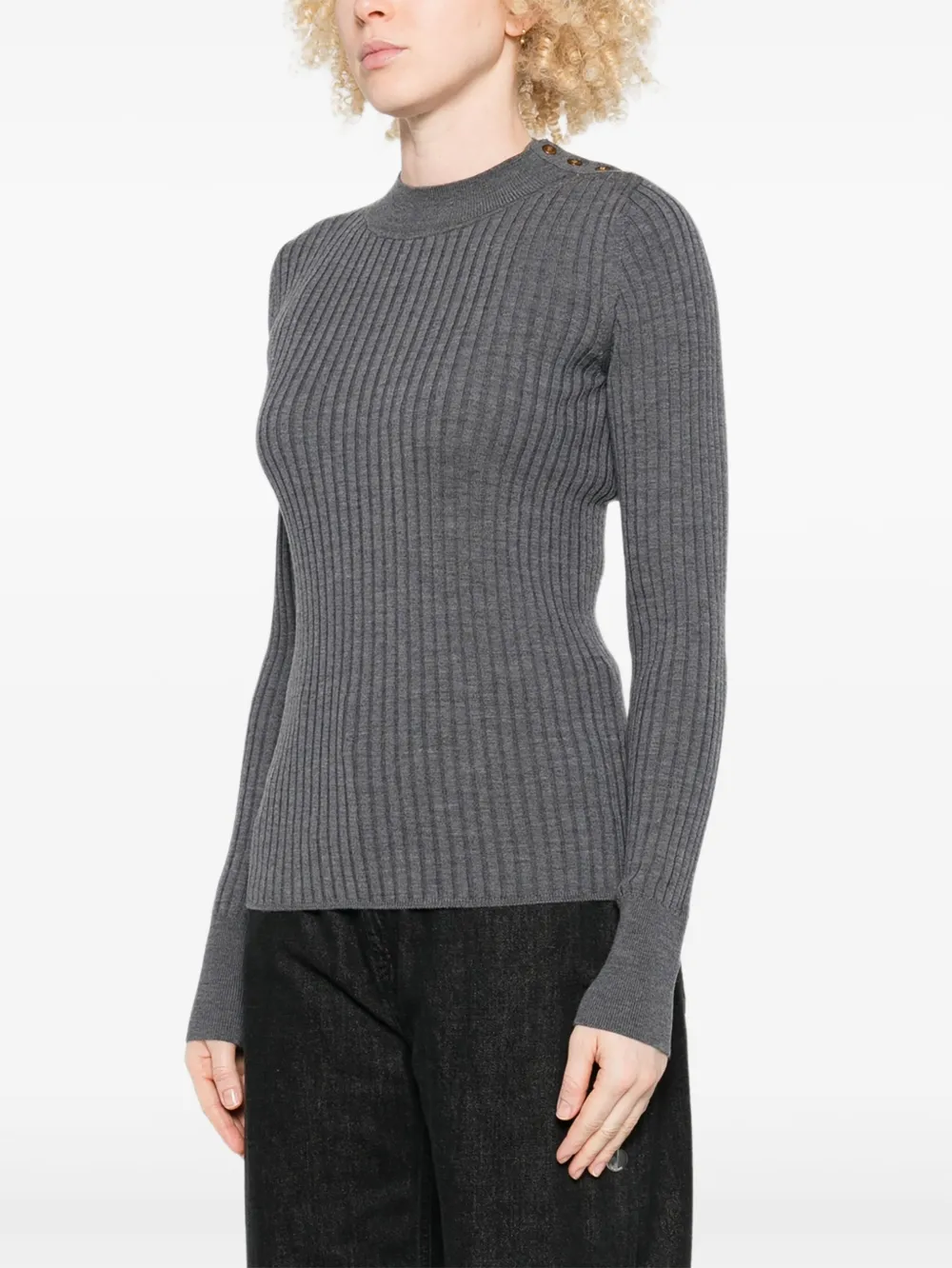 Forte Forte Ribbed Turtleneck Button-detail Sweater In Gray