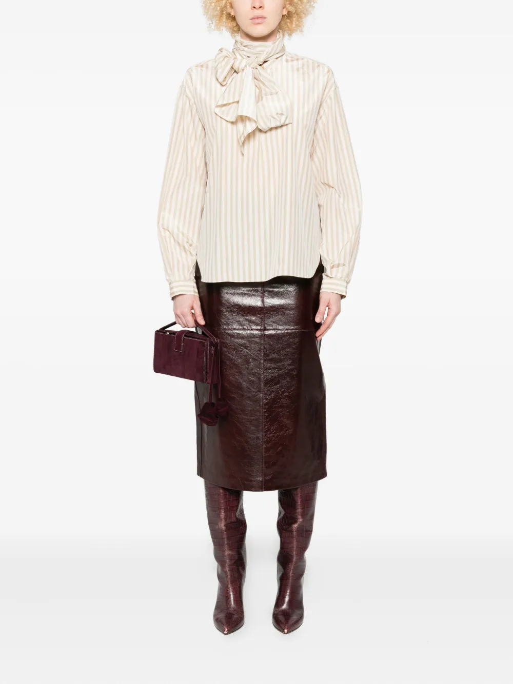 Forte Forte Gestreepte blouse met gestrikte hals - Beige
