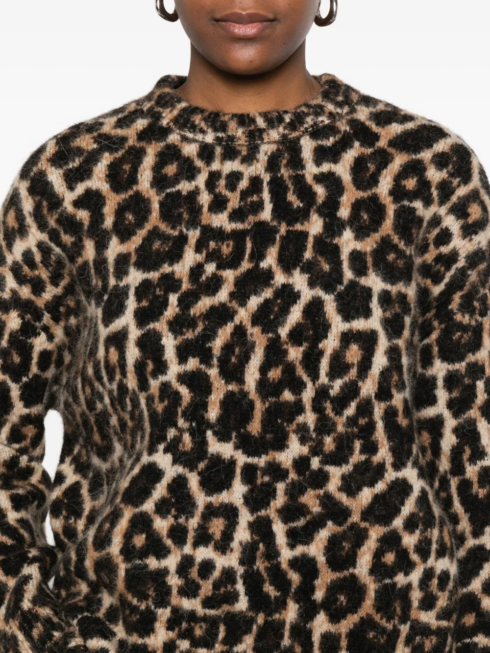 ANINE BING Trui met luipaardprint en ronde hals Zwart