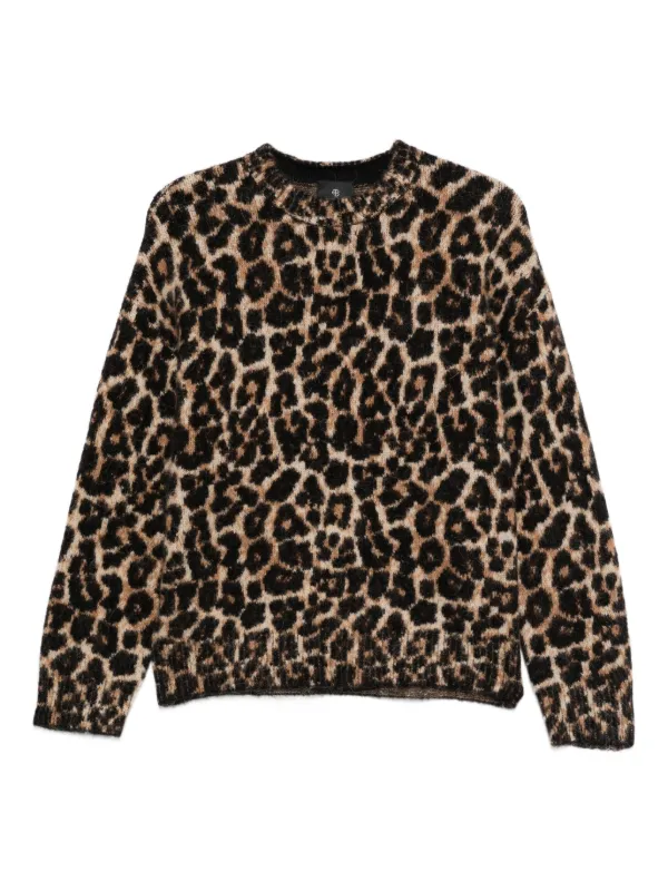 Deuxieme Classe☆ANINE BING LEOPARD SWEAT ANINE BING leopard-print crew-neck Sweater | Black | FARFETCH