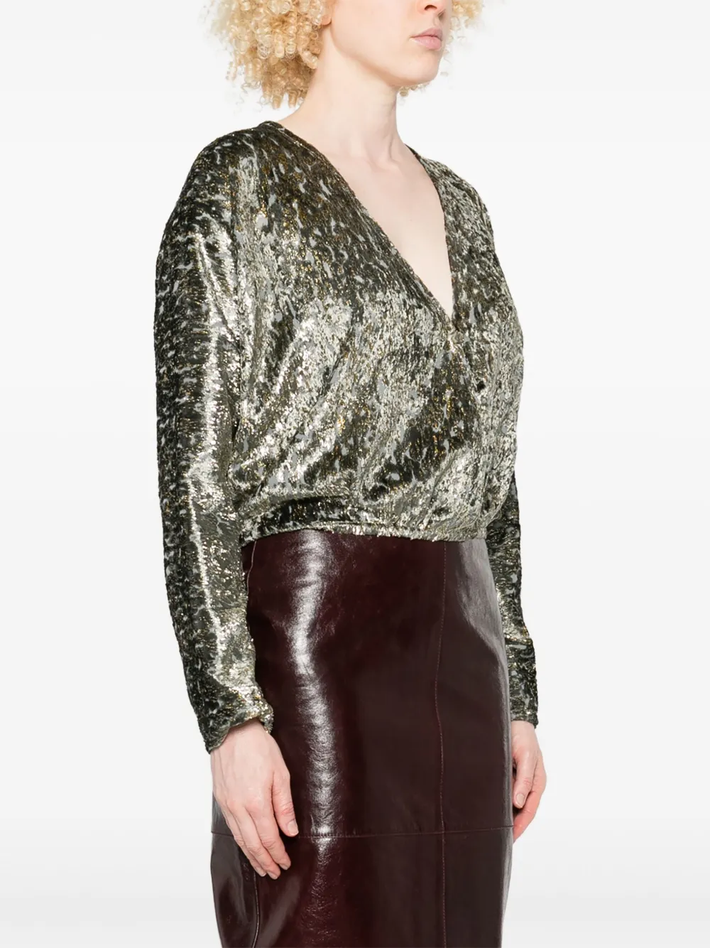 Forte Forte Metallic-effect V-neck Blouse In Silver