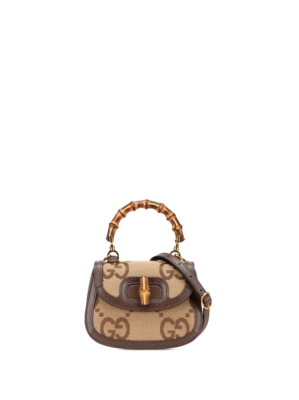 Pre-owned Gucci 2016-2025 Mini Jumbo Gg Canvas 1947 Bamboo Top Handle Bag Satchel In Brown