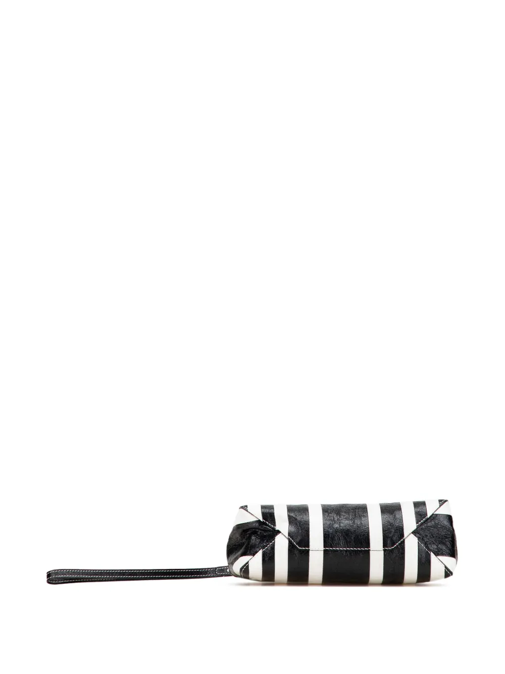 Pre-owned Balenciaga 2021 Small Lambskin Barbes Striped Patwork Zip Pouch Clutch Bag In Black