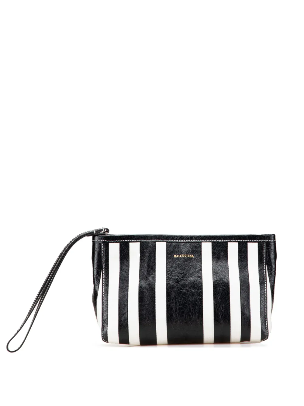 Balenciaga Pre-Owned 2021 スモール ラムスキン バーブ ストライプ パッチワーク ジップポーチ クラッチバッグ - Balenciaga Pre-Owned 2021 スモール ラムスキン バーブ ストライプ パッチワーク ジップポーチ クラッチバッグ -