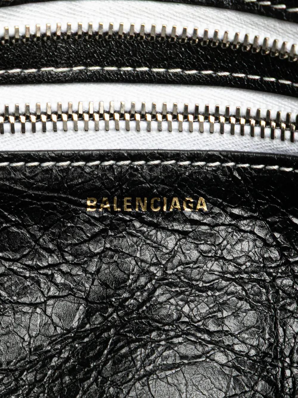 Pre-owned Balenciaga 2021 Small Lambskin Barbes Striped Patwork Zip Pouch Clutch Bag In Black