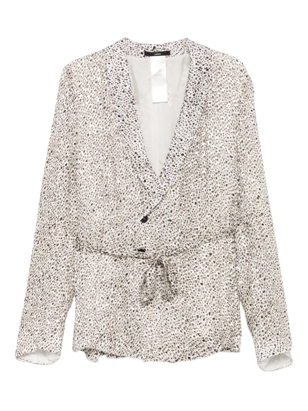 Sapio Abstract-print Belted Jacket In Gray