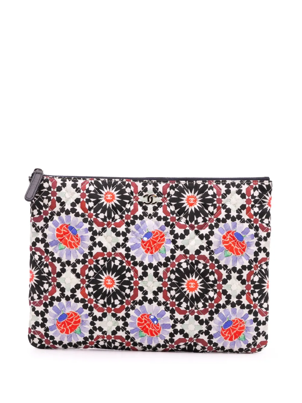 CHANEL Pre-Owned 2014-2015 Paris Dubai Medium Printed Canvas Cosmetic Case clutch bag | White | Image 1