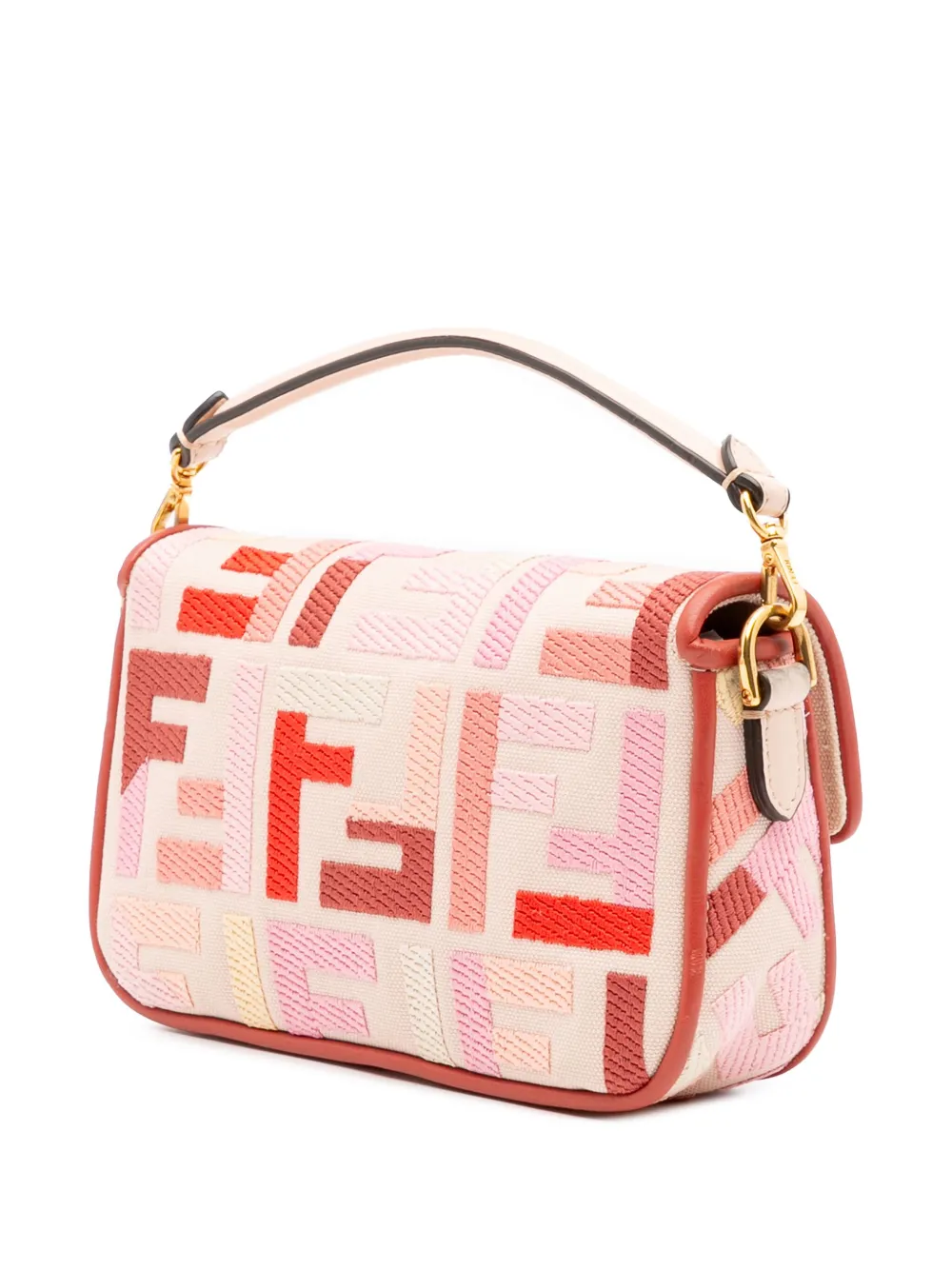 Pre-owned Fendi 2000-2010 Mini Zucca Embroidered Baguette Satchel In Pink