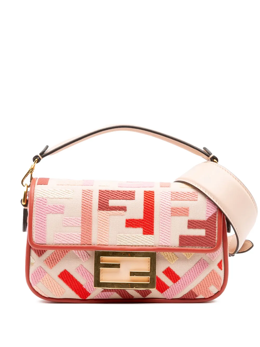 Pre-owned Fendi 2000-2010 Mini Zucca Embroidered Baguette Satchel In Pink