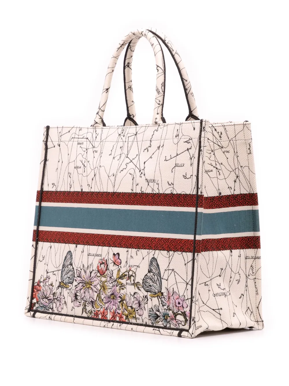 Pre-owned Dior 2021 Large Embroidered Canvas Zodiac Book Tote Bag In Brown