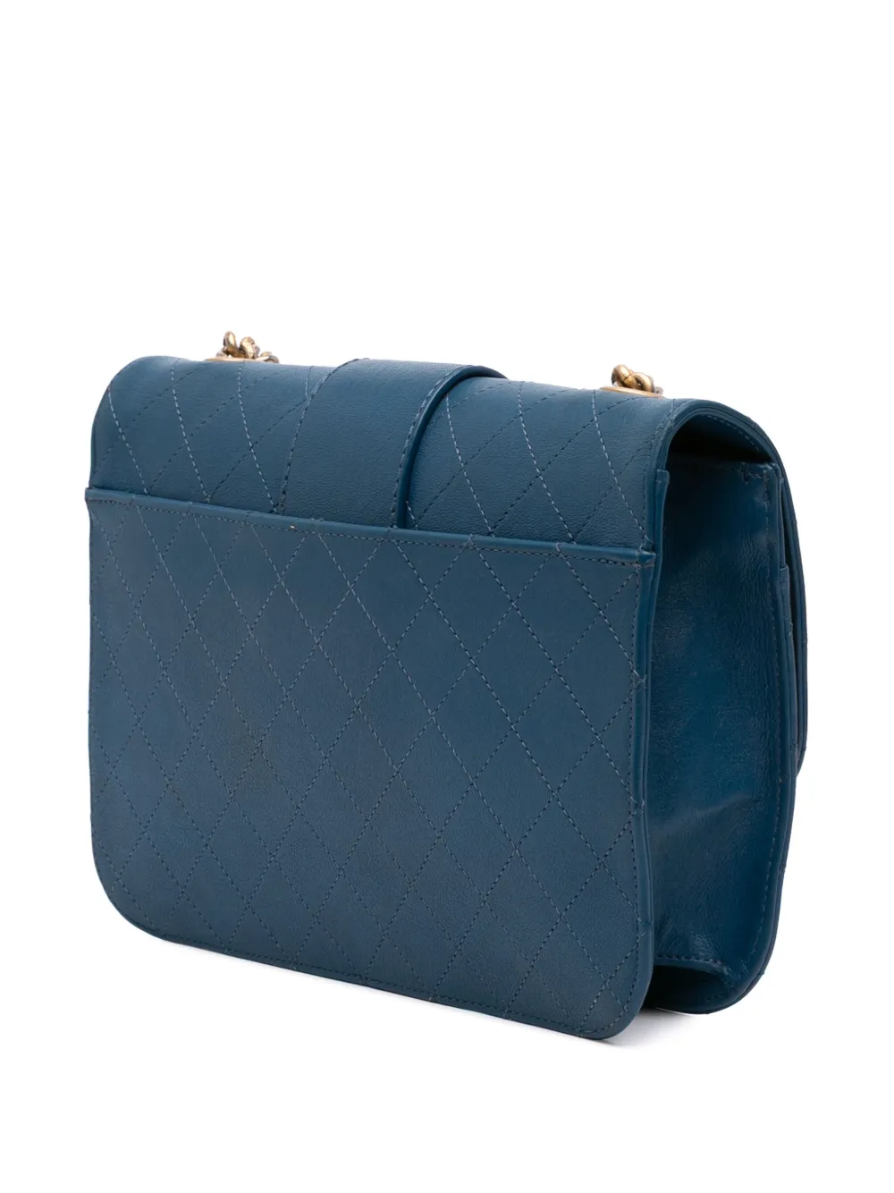 Pre-owned Chanel 2018 Large Quilted Sheepskin Front Chain Flap Crossbody Bag In Blue