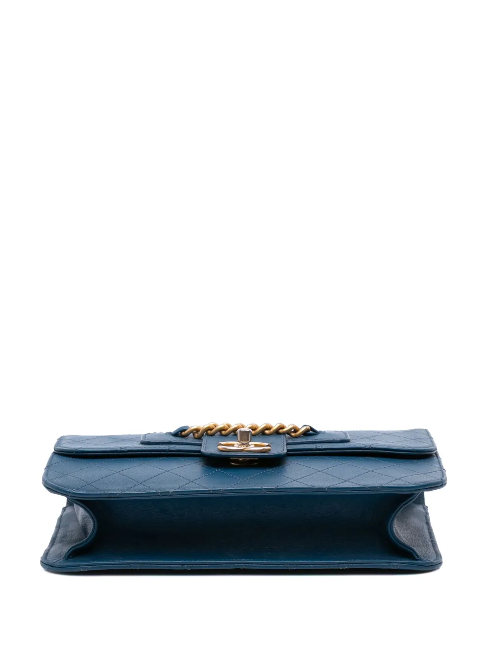 Pre-owned Chanel 2018 Large Quilted Sheepskin Front Chain Flap Crossbody Bag In Blue