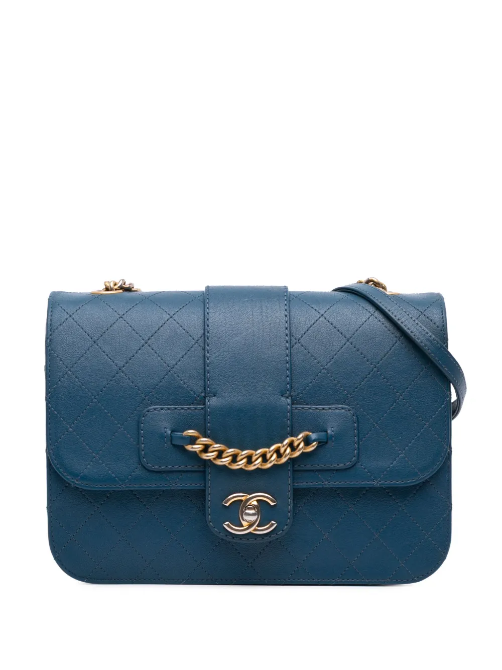 CHANEL Pre-Owned 2018 Large Quilted Sheepskin Front Chain Flap crossbody bag | Blue | Image 1