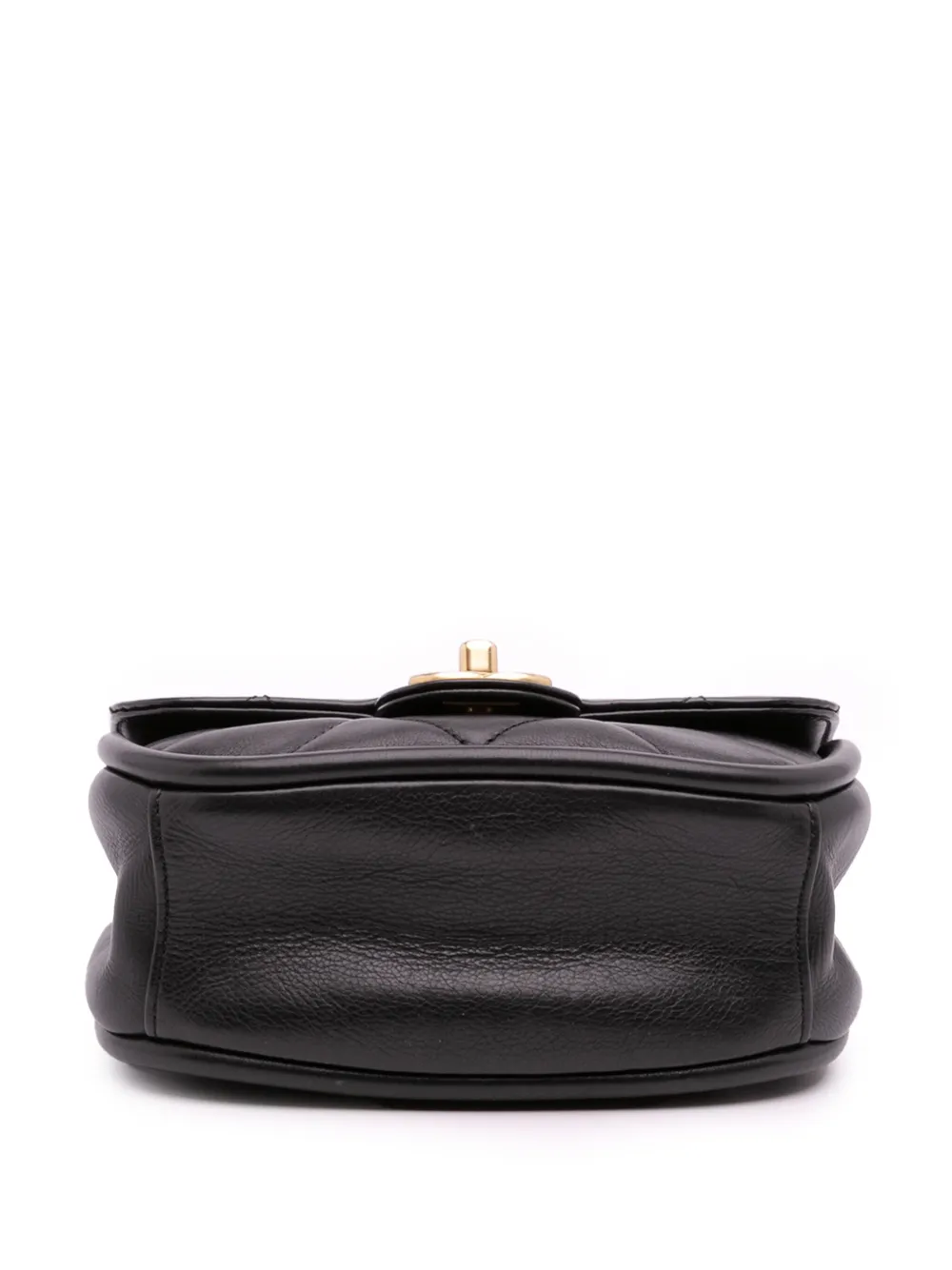 Pre-owned Chanel 2021-2025 Mini Cc Quilted Calfskin Round Moon Messenger Flap Crossbody Bag In Black