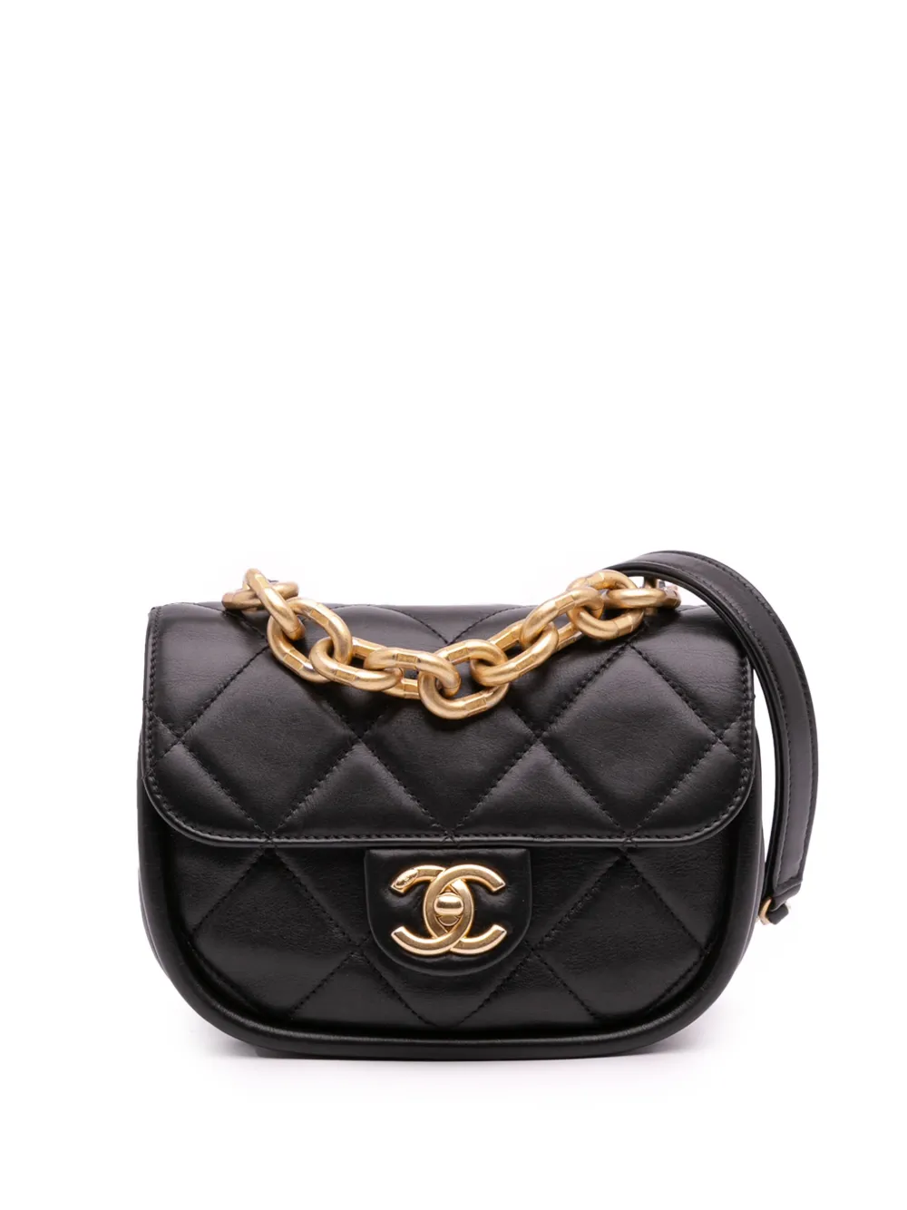 CHANEL Pre-Owned 2021-2025 ミニ ココマーク マトラッセ カーフスキン ラウンド ムーン メッセンジャー フラップ CHANEL Pre-Owned 2021-2025 ミニ ココマーク マトラッセ カーフスキン ラウンド ムーン メッセンジャー フラップ